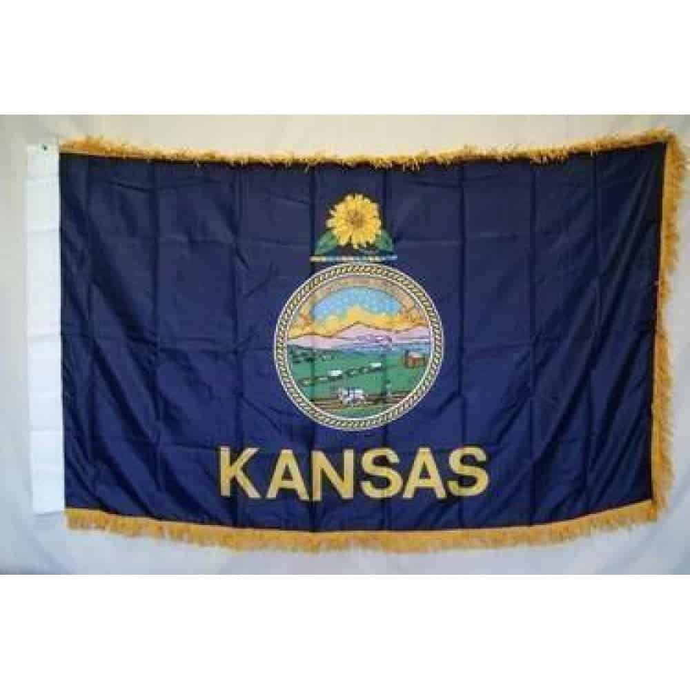 vendor-unknown Flag Kansas Nylon Printed Flag 3 x 5 ft. with Fringes