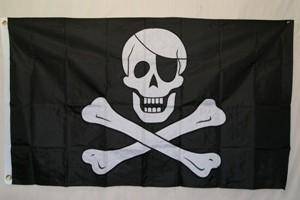 vendor-unknown Pirate Flags (Jolly Roger Flags) Jolly Roger with Patch Nylon Embroidered Flag 4 X 6 ft.