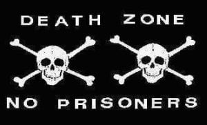 vendor-unknown Pirate Flags (Jolly Roger Flags) Pirate Flag Death Zone Jolly Roger, Pirate No Prisoners Flag 12 x 18 inch on Stick